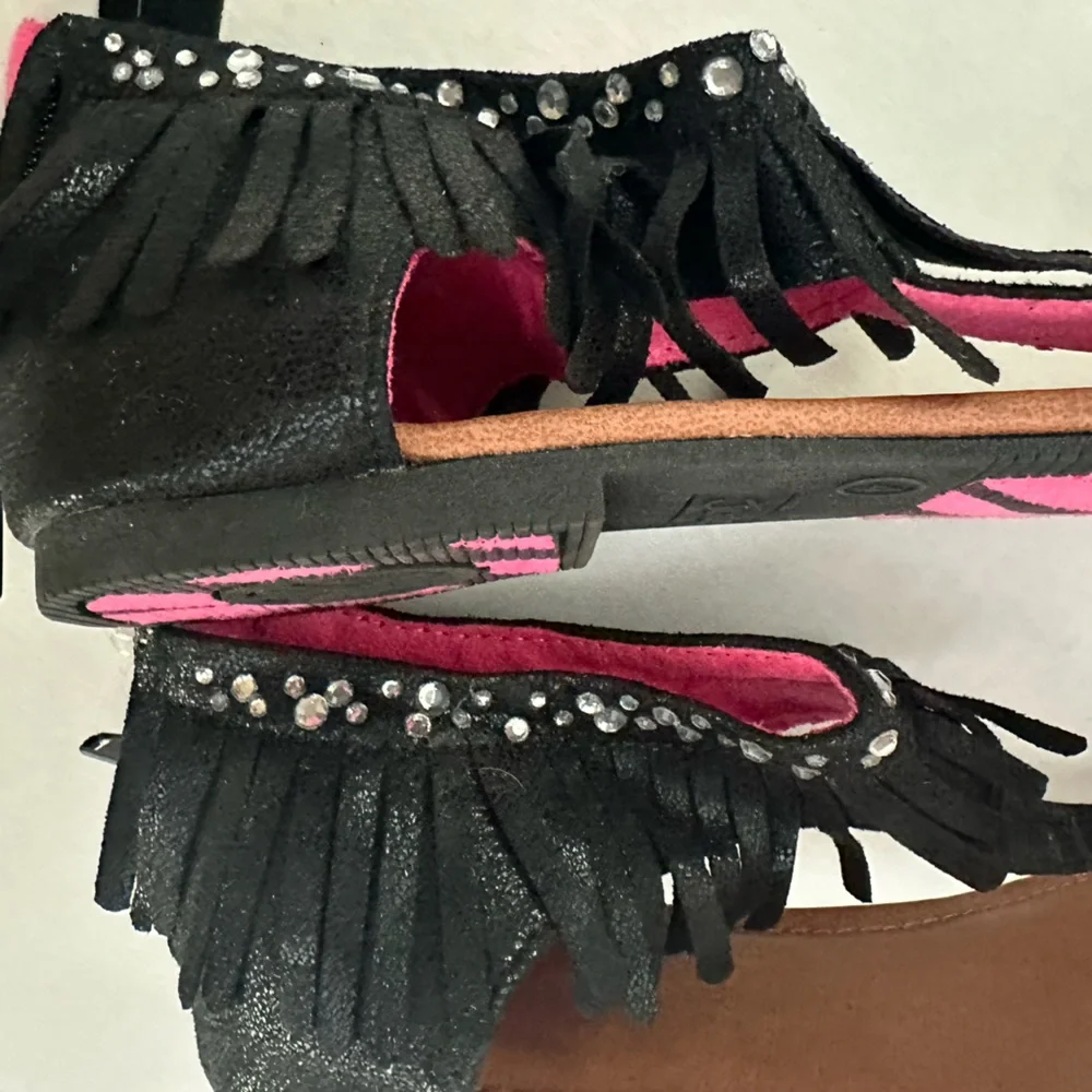 Justice Black Fringe Sandals‎ Size 4
